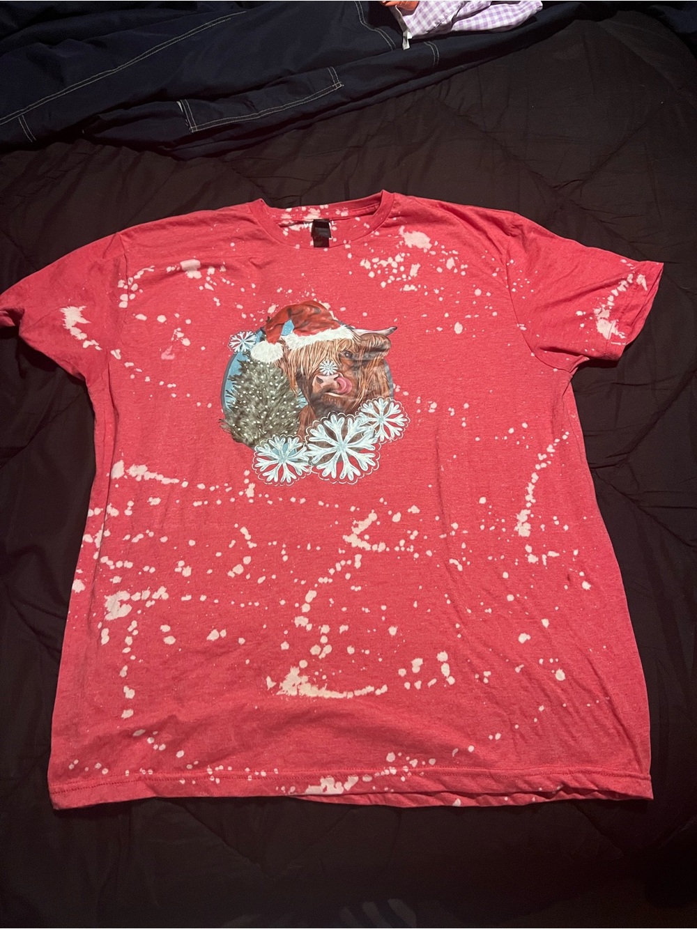 Gildan Red Kids Tee with Highland Cow Holiday Graphic